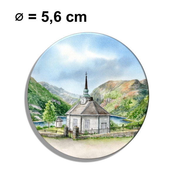 Fridge magnet with bottle opener watercolor art print Norway Norge Geiranger Fjord Church